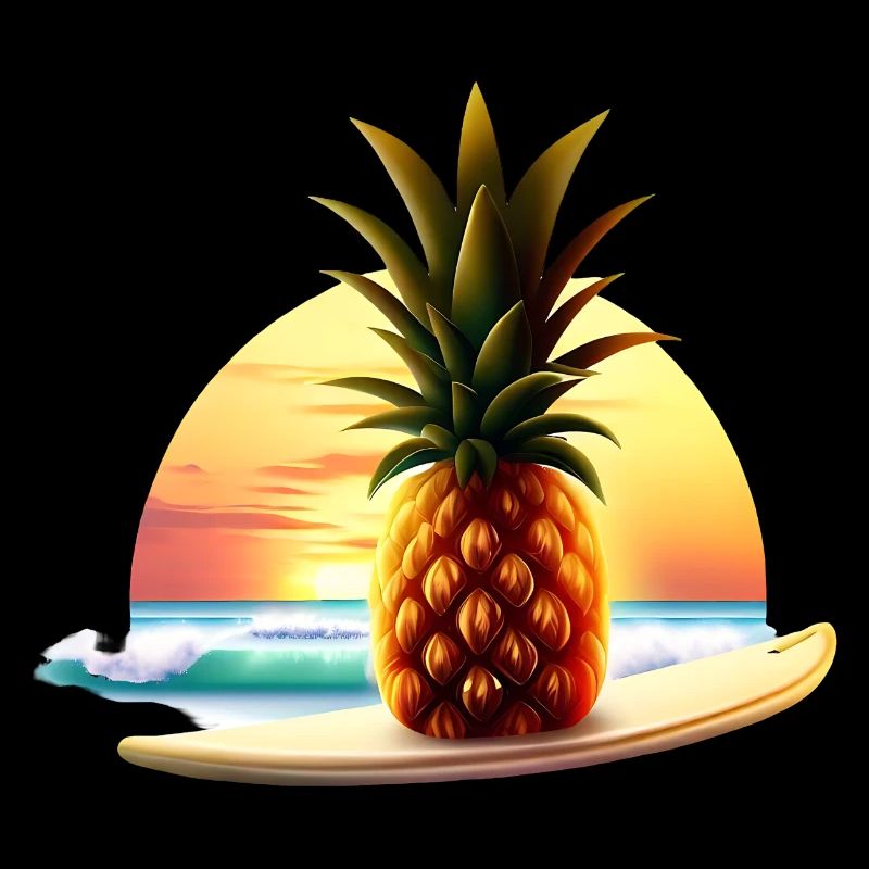 Surfeur d’ananas au coucher du soleil