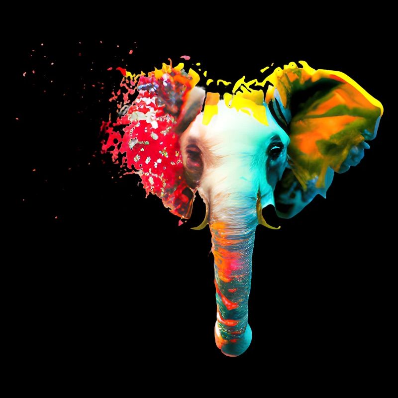 Tête d’éléphant avec explosion de couleur