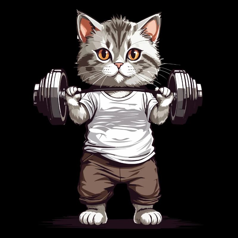 Drôle de chat de musculation avec conception d’haltères