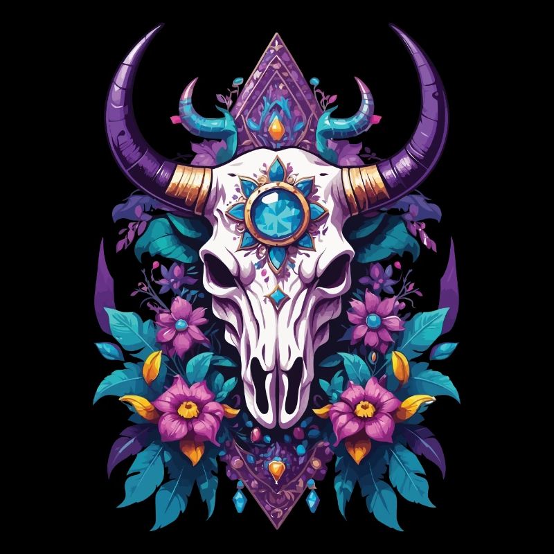 Mandala de plume de crâne de taureau