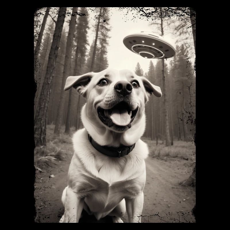 Selfie de chiens avec la conception d’un vaisseau spatial extraterrestre