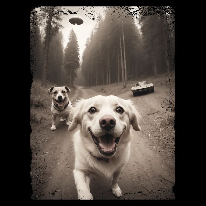 Selfie de chiens avec conception de vaisseau spatial extraterrestre