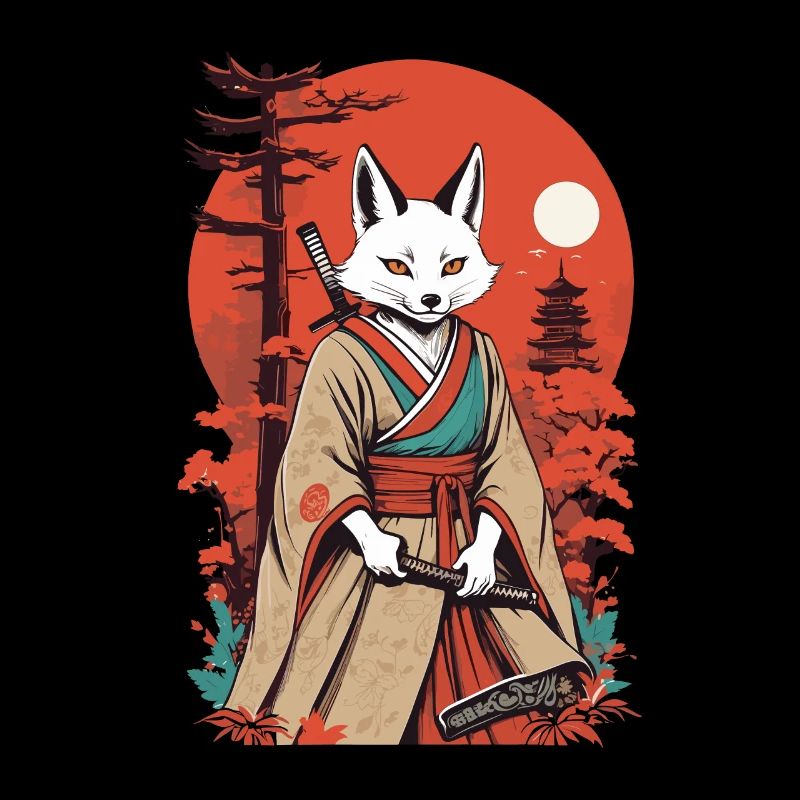 Samurai Fox Japanese Kitsune Mask Design