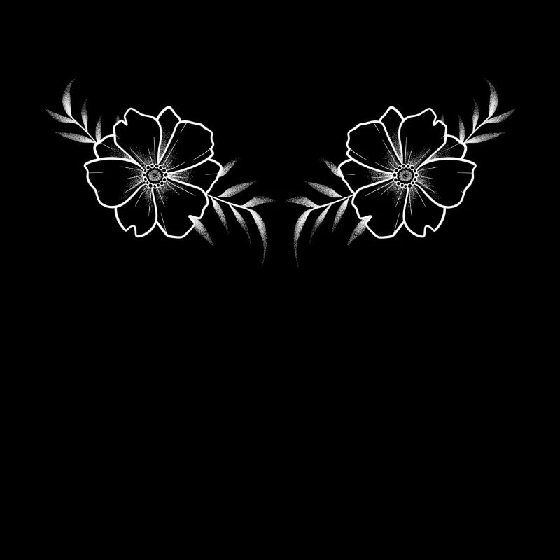 Floral White Line Art & Dotwork