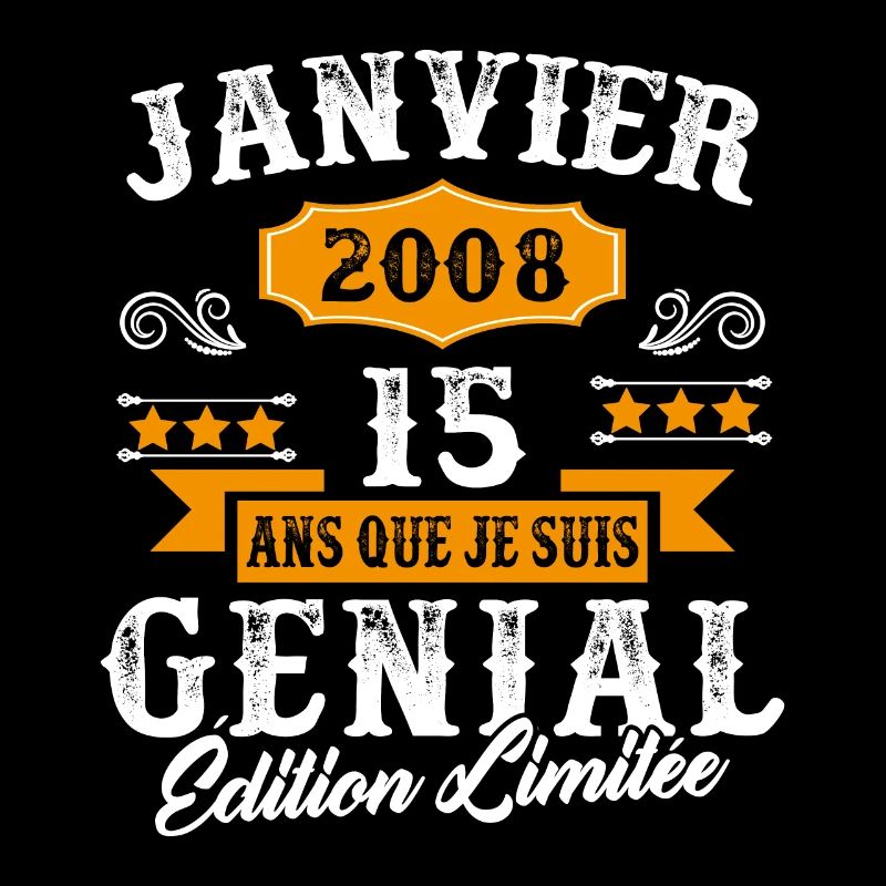 15 Ans Anniversaire Vintage Né(e) en Janvier 2008