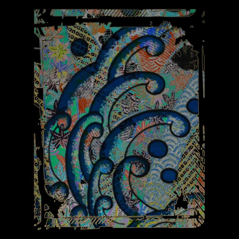 Japanese Great Wave Floral Pattern Collage Art 85