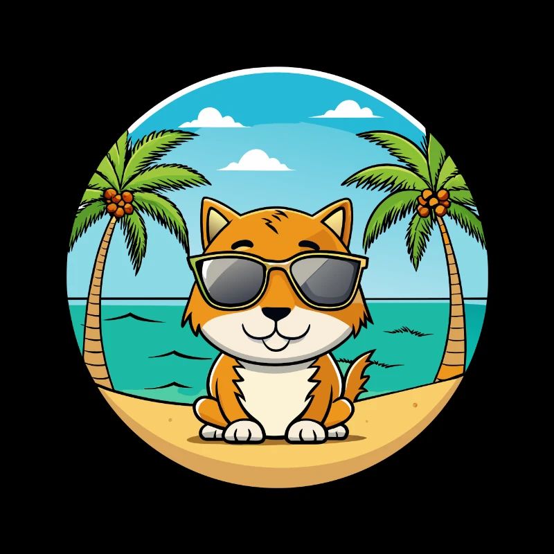 Chypre Chat Race Dessin Animé Lunettes De Soleil Plage