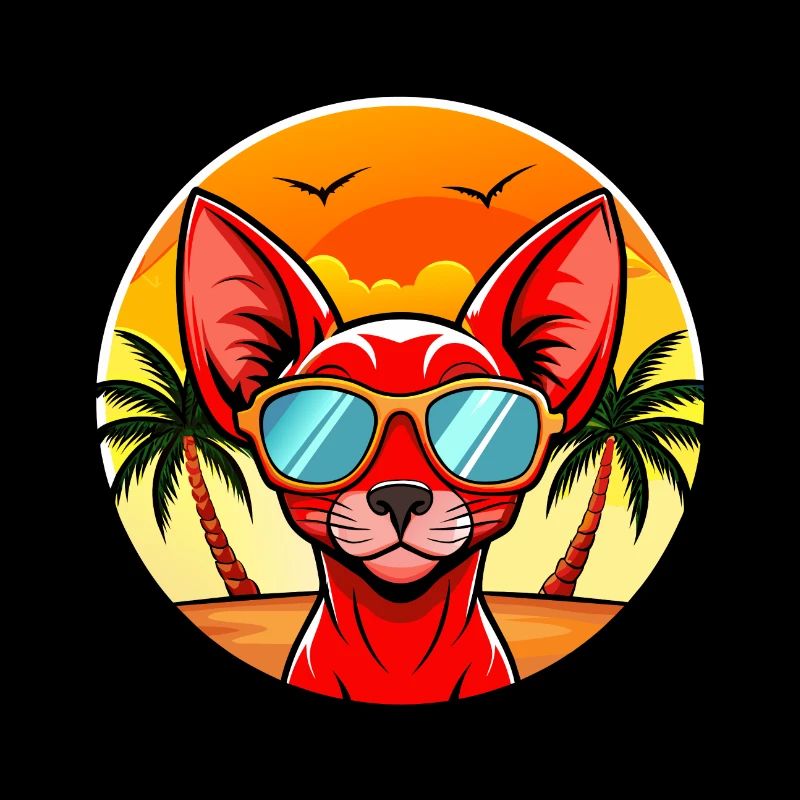 Red Devon Rex Cat Breed Cartoon Sunglasses Beach