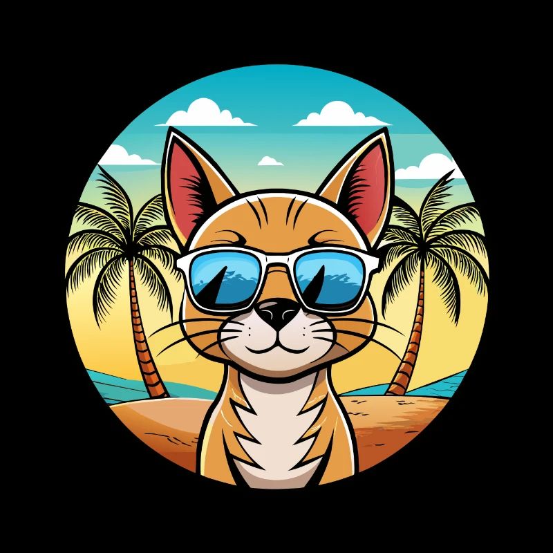 Abyssinian Cat Breed Cartoon Sunglasses Beach
