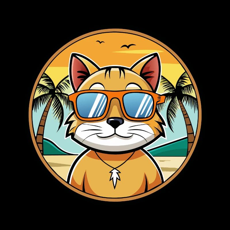 Minskin Cat Breed Cartoon Sunglasses Beach