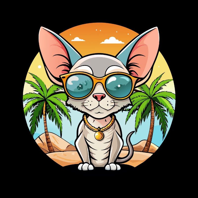 Devon Rex Cat Breed Cartoon Sunglasses Beach