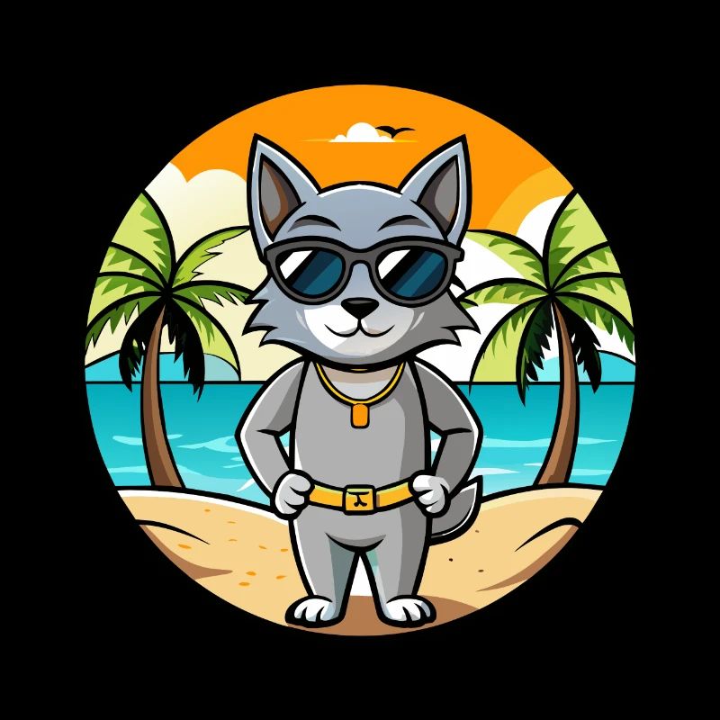 Korat Cat Breed Cartoon Sunglasses Beach