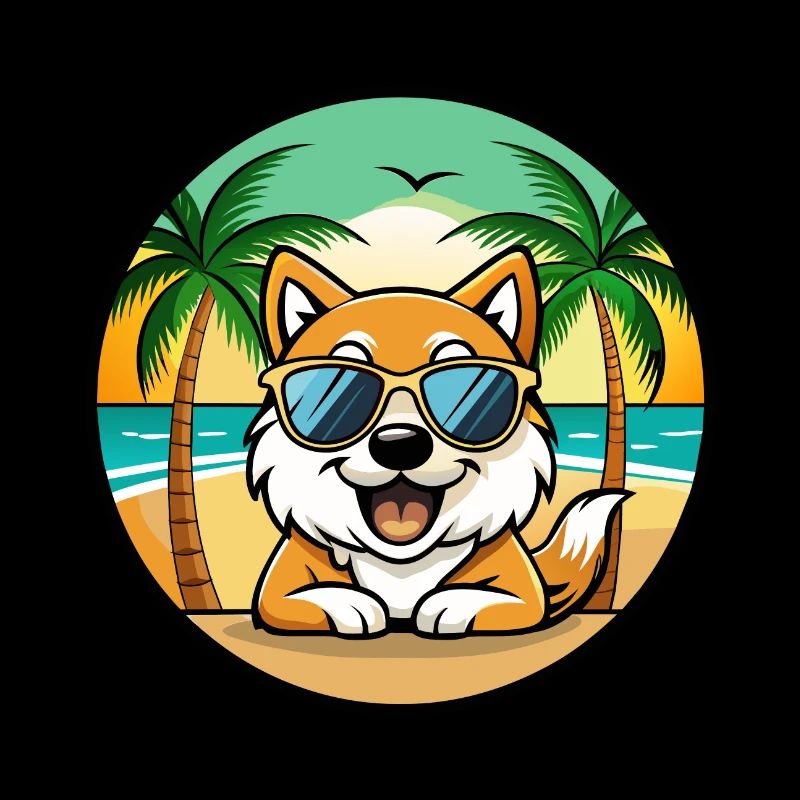 Spitz Hunderasse Cartoon Sonnenbrille Strand