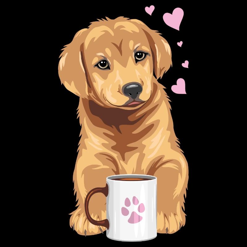 Golden Retriever Welpe Hund mit Kaffeebecher