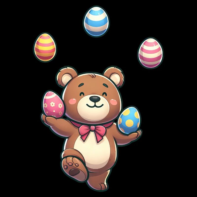 Easter Bear Juggling With Easter Eggs Cute Cartoon