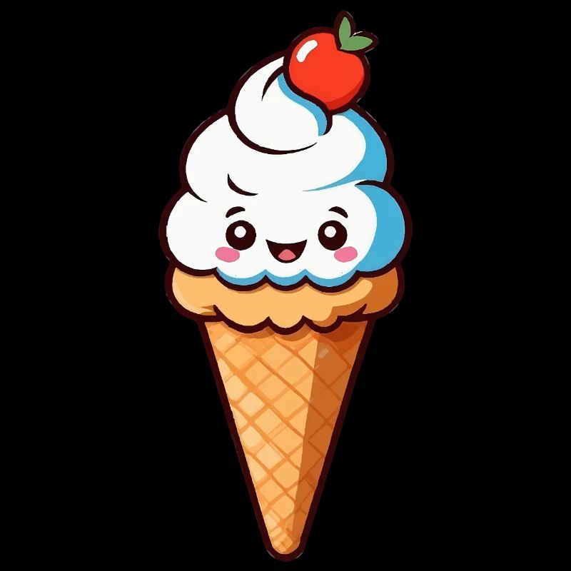 Cône crème Eis de dessin animé mignon avec un visage souriant