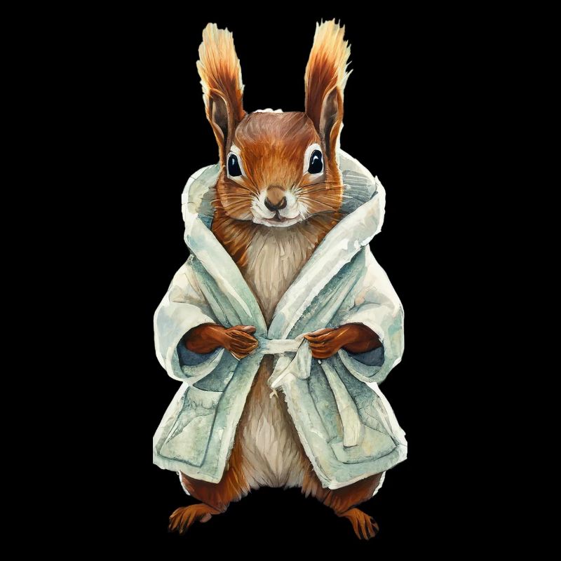 Squirrel in bathrobe