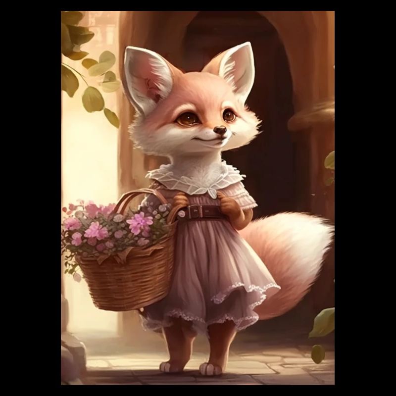 Renarde avec panier de fleurs cadeau