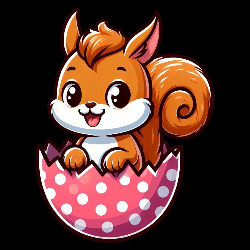Süßes Eichhörnchen mit Osterei Comic Design