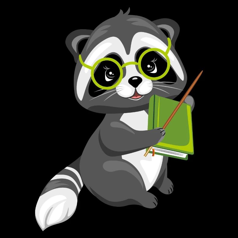 Cute smart raccoon with a book
