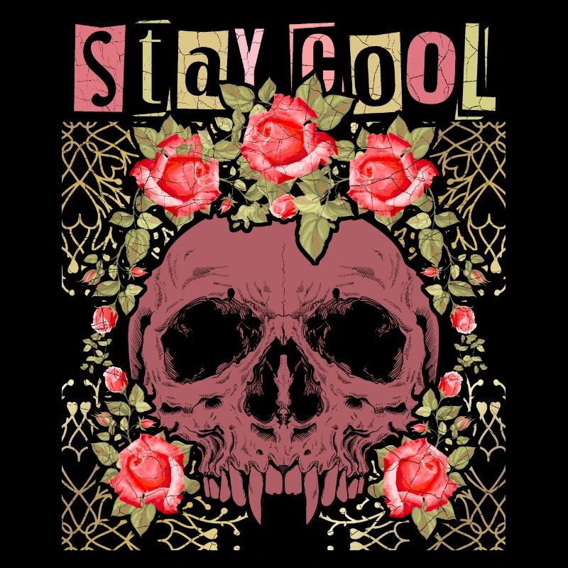 Crâne avec des roses, drôle de dicton Stay-Cool