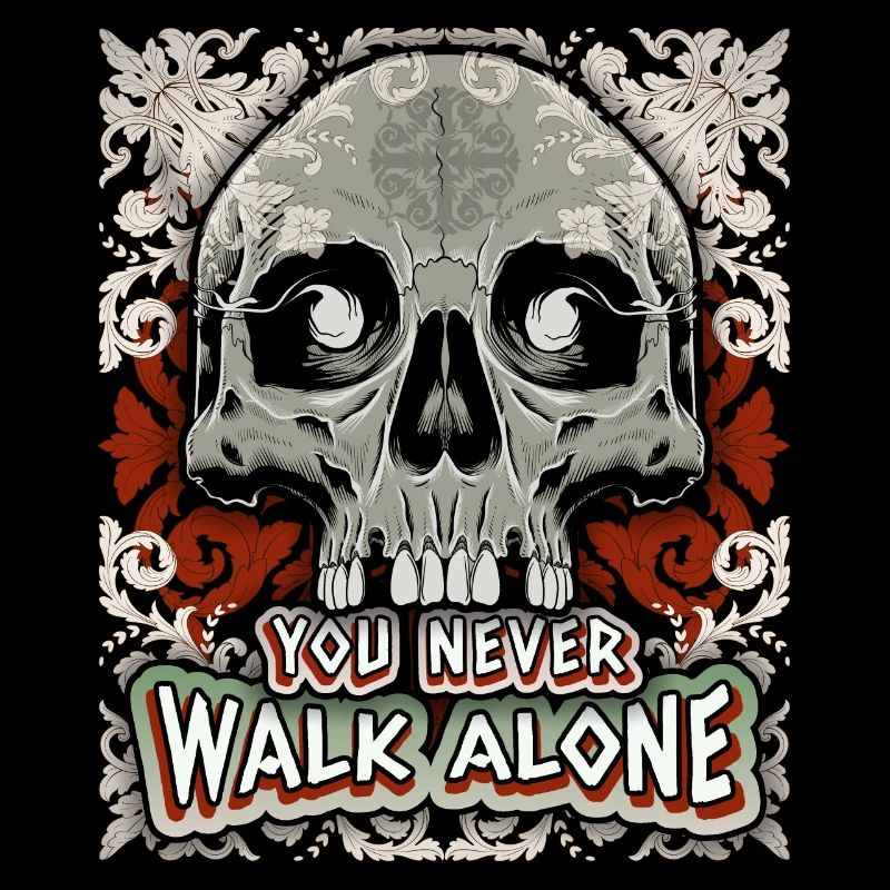 Skull, baroque pattern, funny saying, gothic