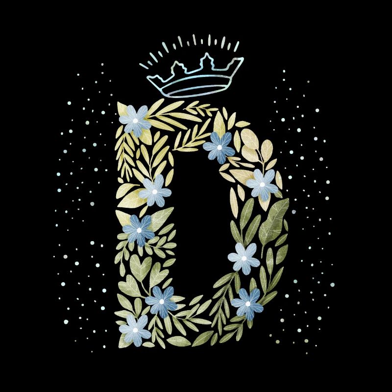 Monogramm Buchstabe D mit Krone, florales Ornament