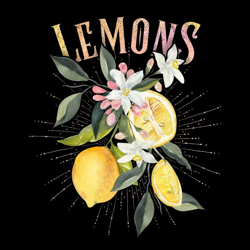Lemon, botanical illustration, lemon blossoms