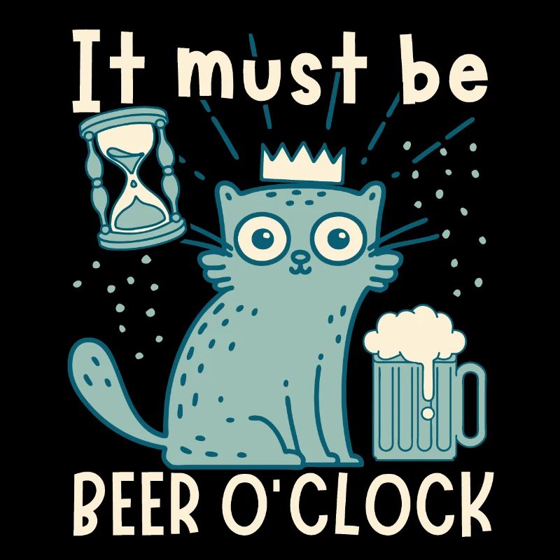 Cat drinks beer, funny saying with beer mug