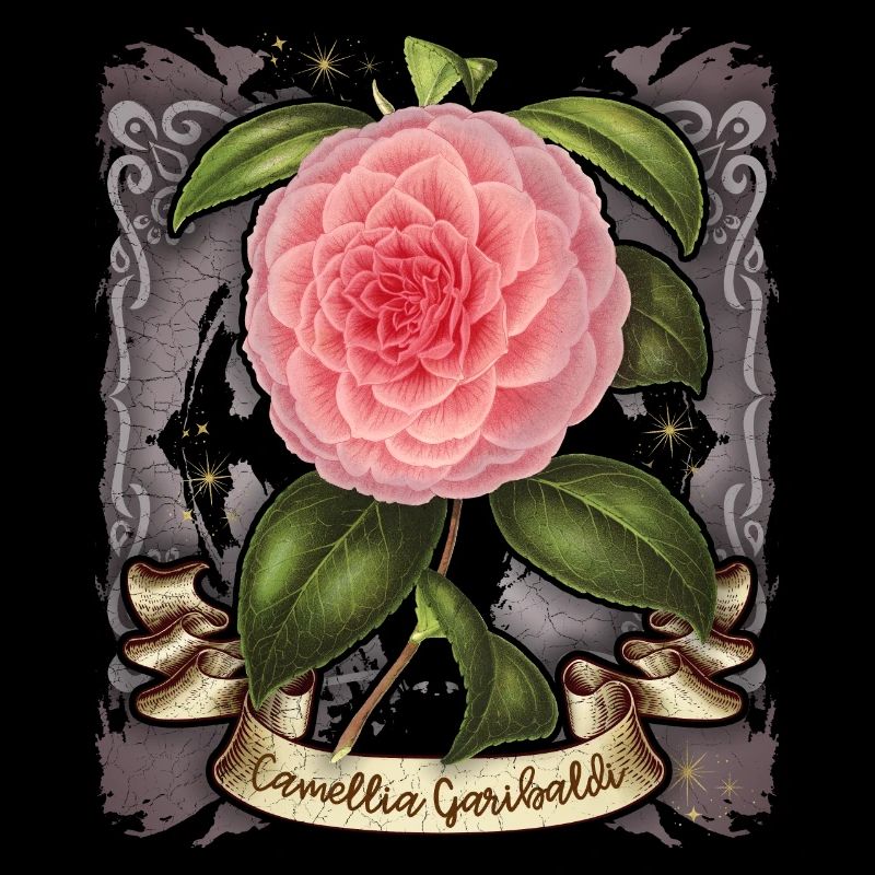 Vintage rosa Kamelie Blume botanische Illustration