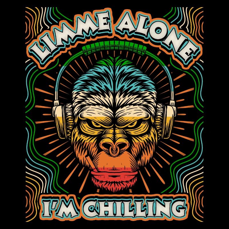 Affe mit Kopfhörer Gorilla-Affe, Chillen Spruch