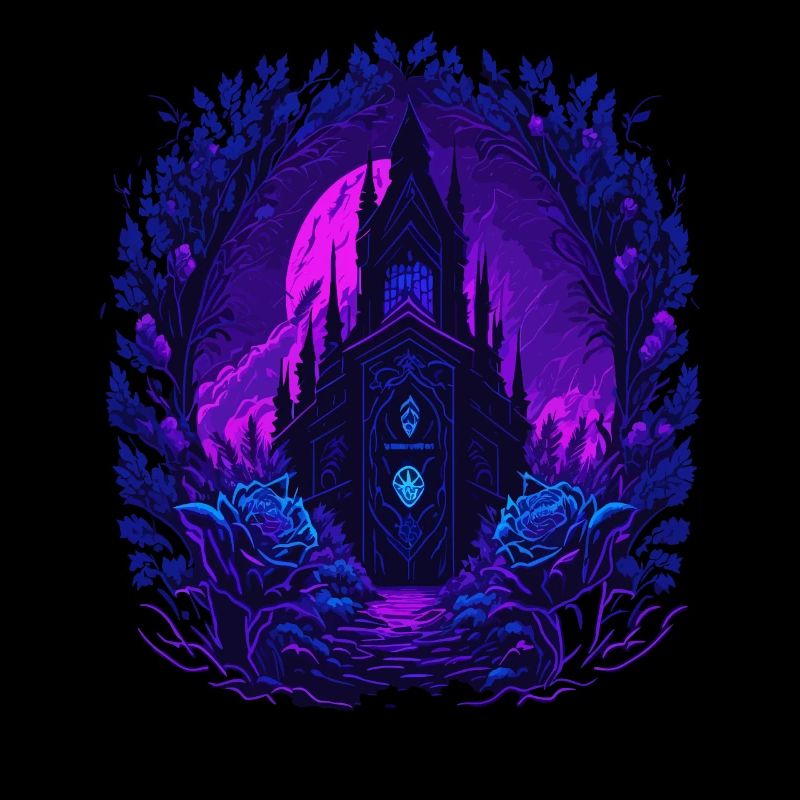 Neon Rosen Castle with Gothic architecture