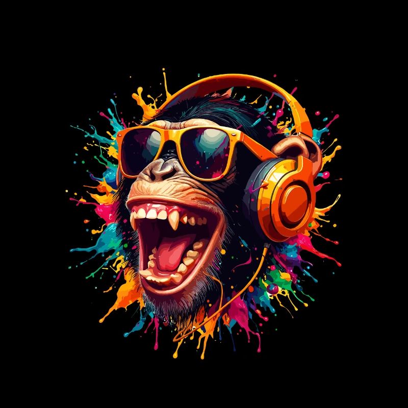 DJ Monkey Affe Party Schimpanse Kopfhörer lustig