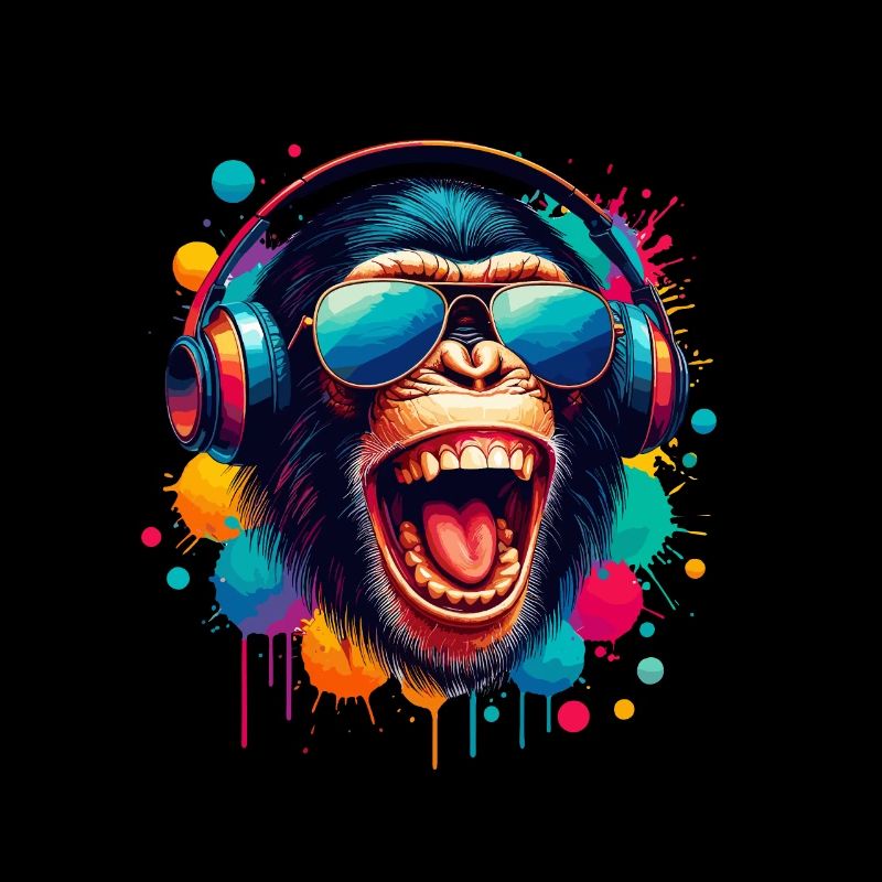 DJ Monkey Schimpanse Musik Kopfhörer Affe cool