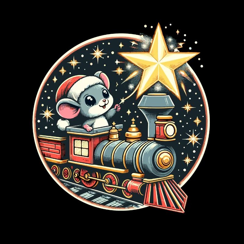 Modèle de Noël Train Souris Étoile Enfants Mignon