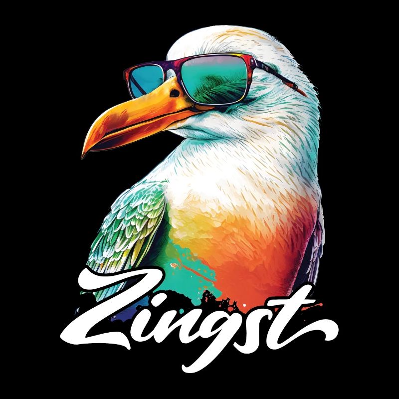Zingst Urlaub coole bunte Möwe mit Sonnenbrille