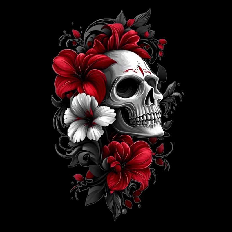 Totenkopf mit Blüten