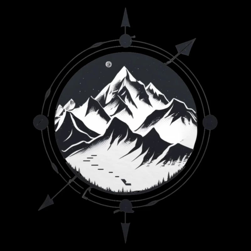Compass with mountains for hiking