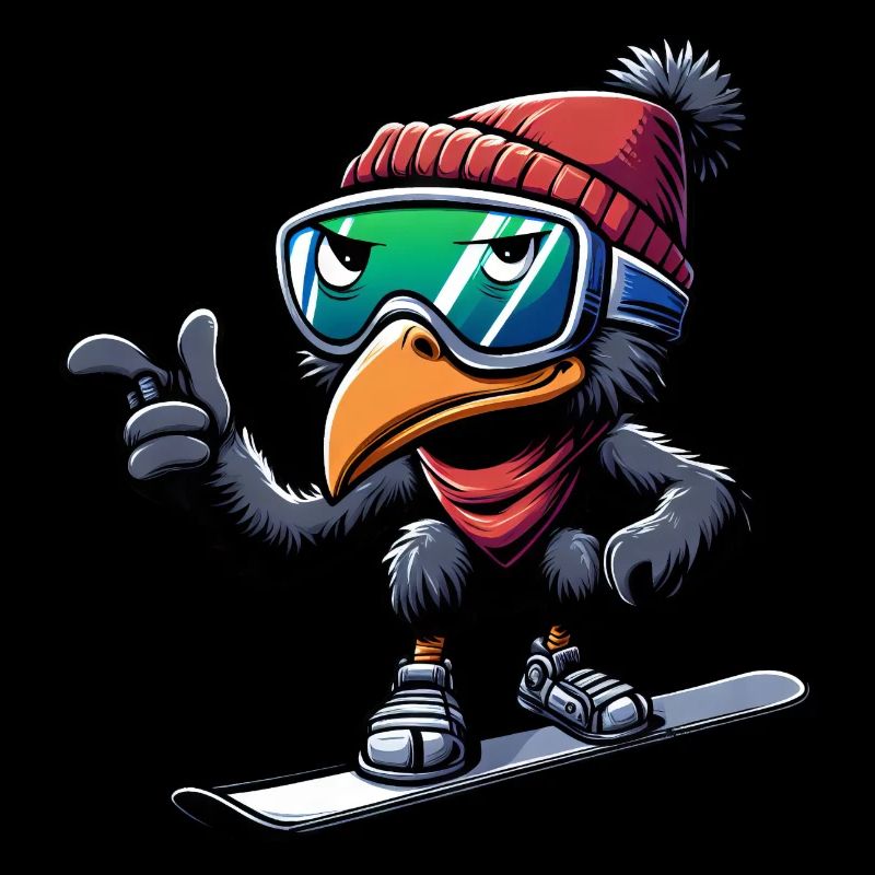 Emu Snowboarder Winter Adventure