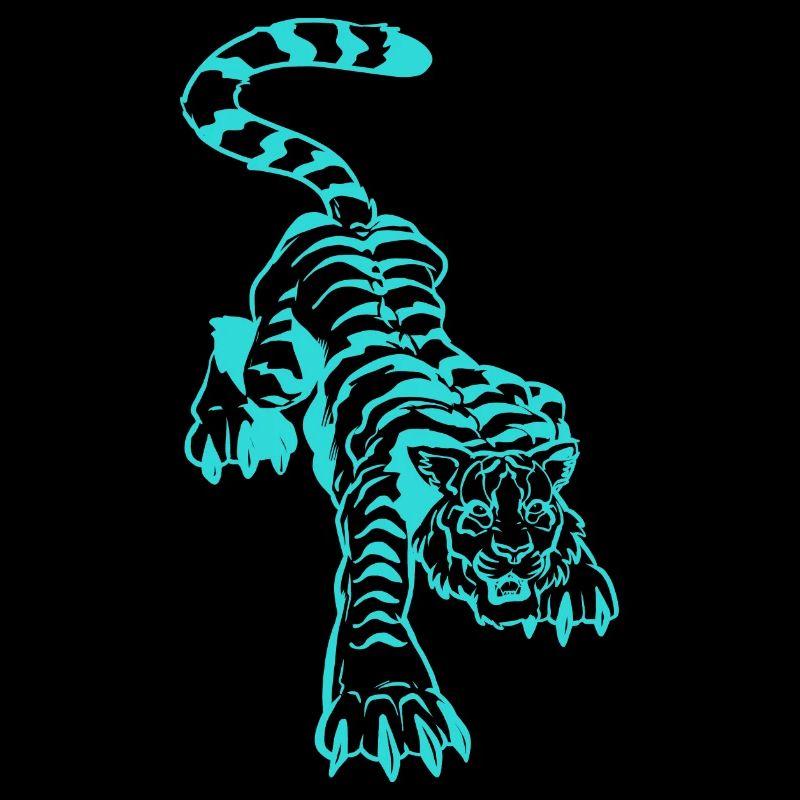 Tiger and lightning under the paws (monochrome blue