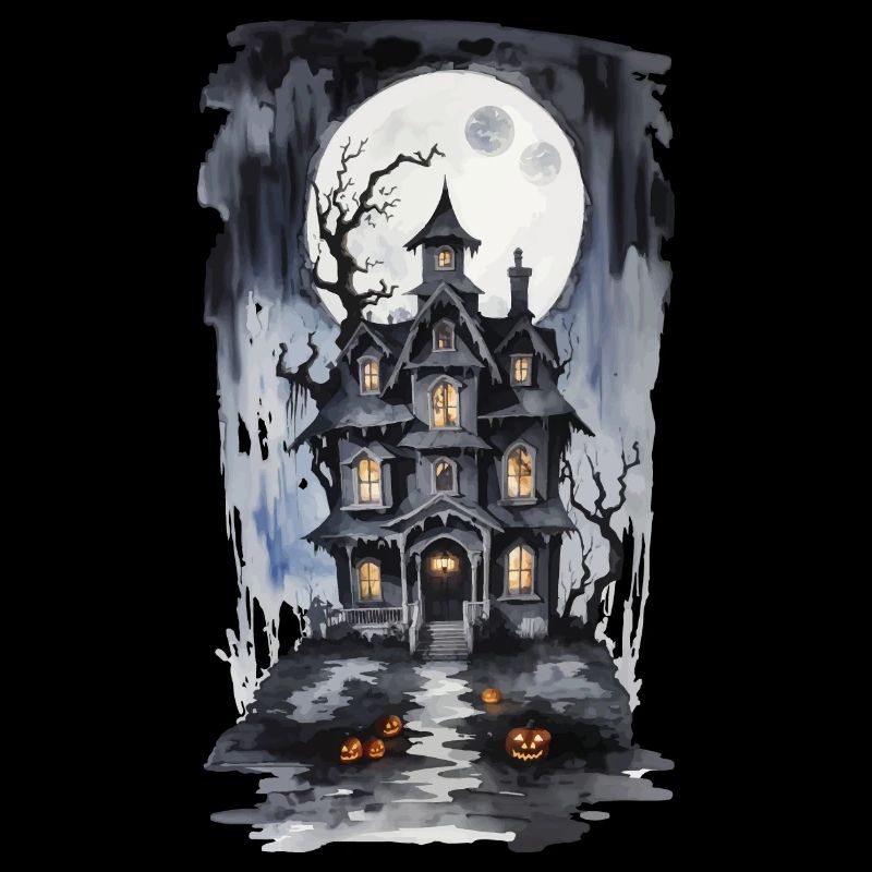 Halloween Full Moon Witch House Horror Design
