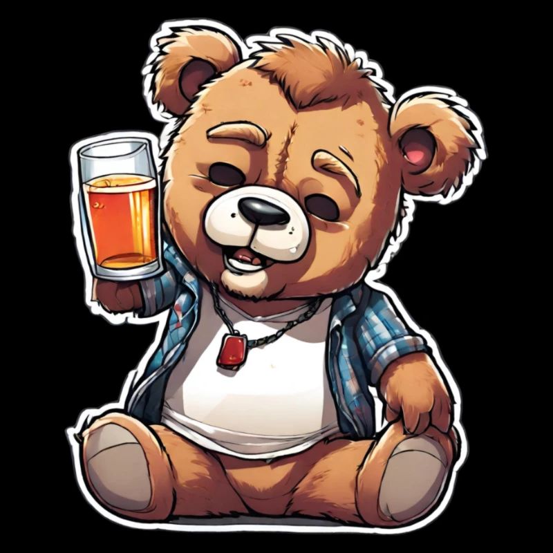 Celebrating teddy bear with beer