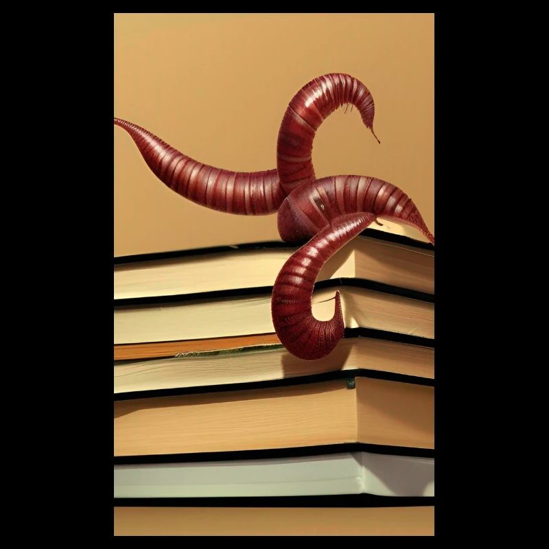 Comic Cartoon Creepy Bookworm Book Stack