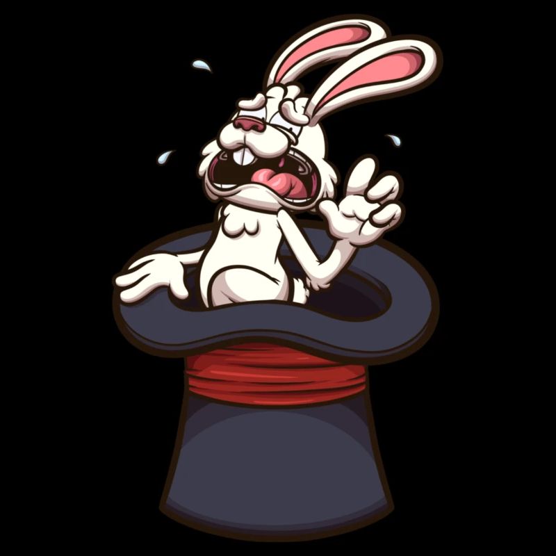 Lapin blanc effrayé dans un chapeau de magicien