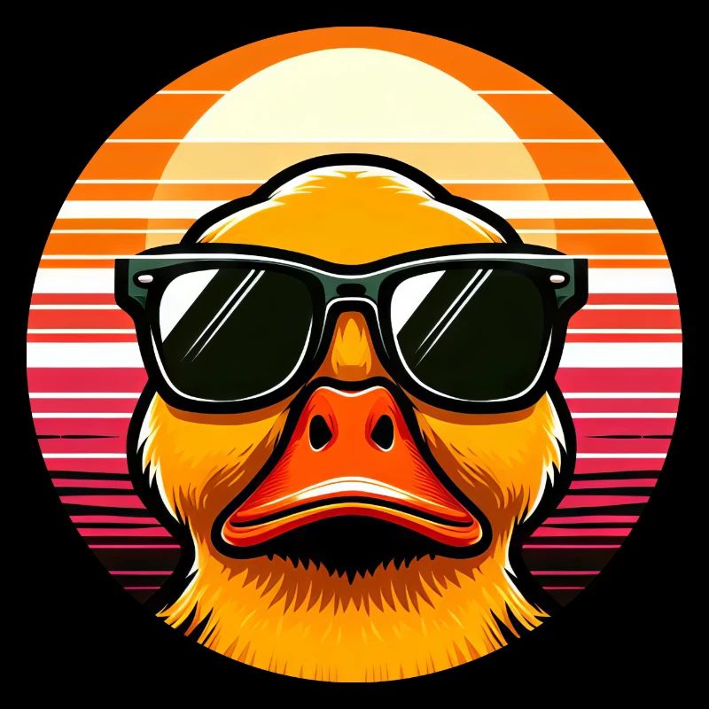 Cool duck with sunglasses at sunset