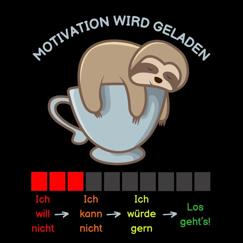Faultier auf Kaffeetasse - Motivation wird geladen