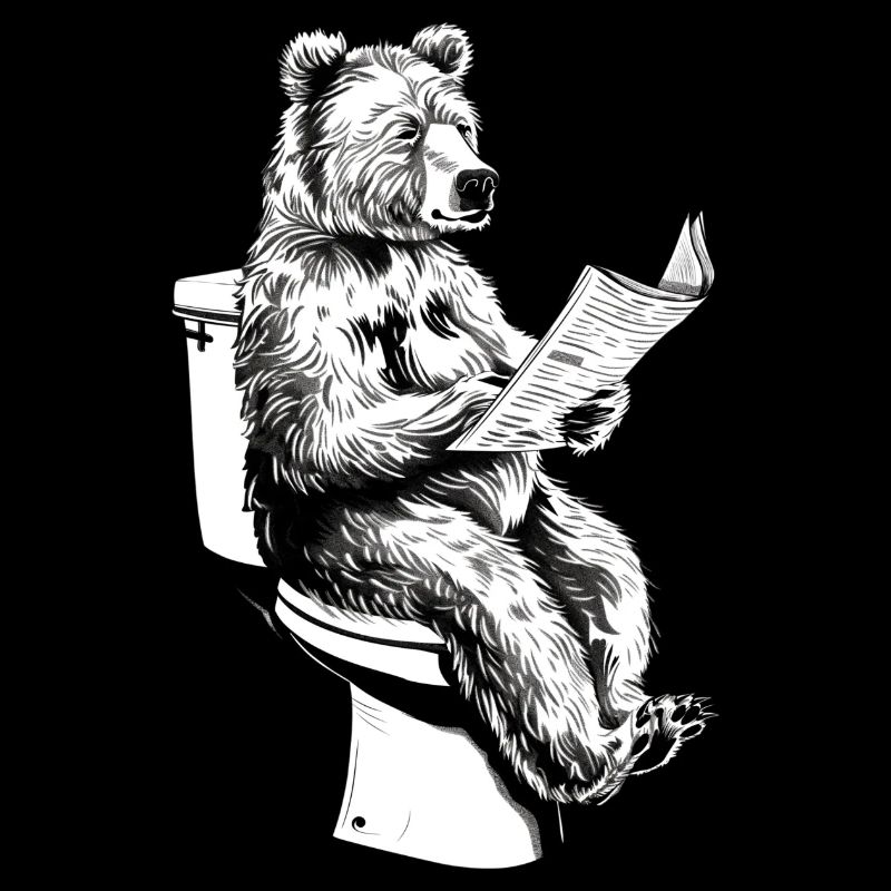Ours lisant dans les toilettes – noir et blanc