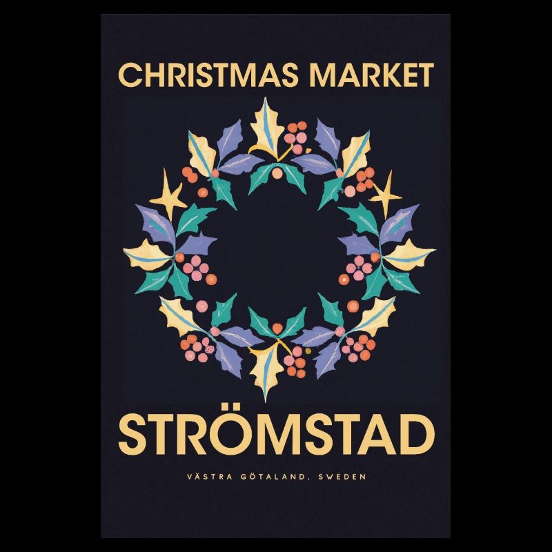 Marché de Noël Stromstad Affiche Suède 1960