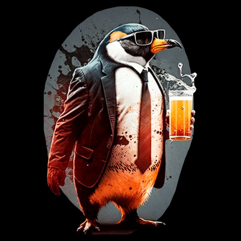 Cooler Pinguin im Anzug mit Bier