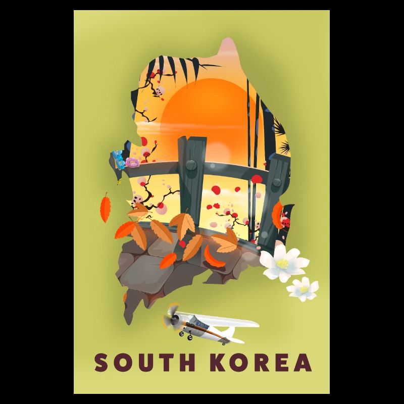 Carte de l’affiche de voyage en Corée du Sud